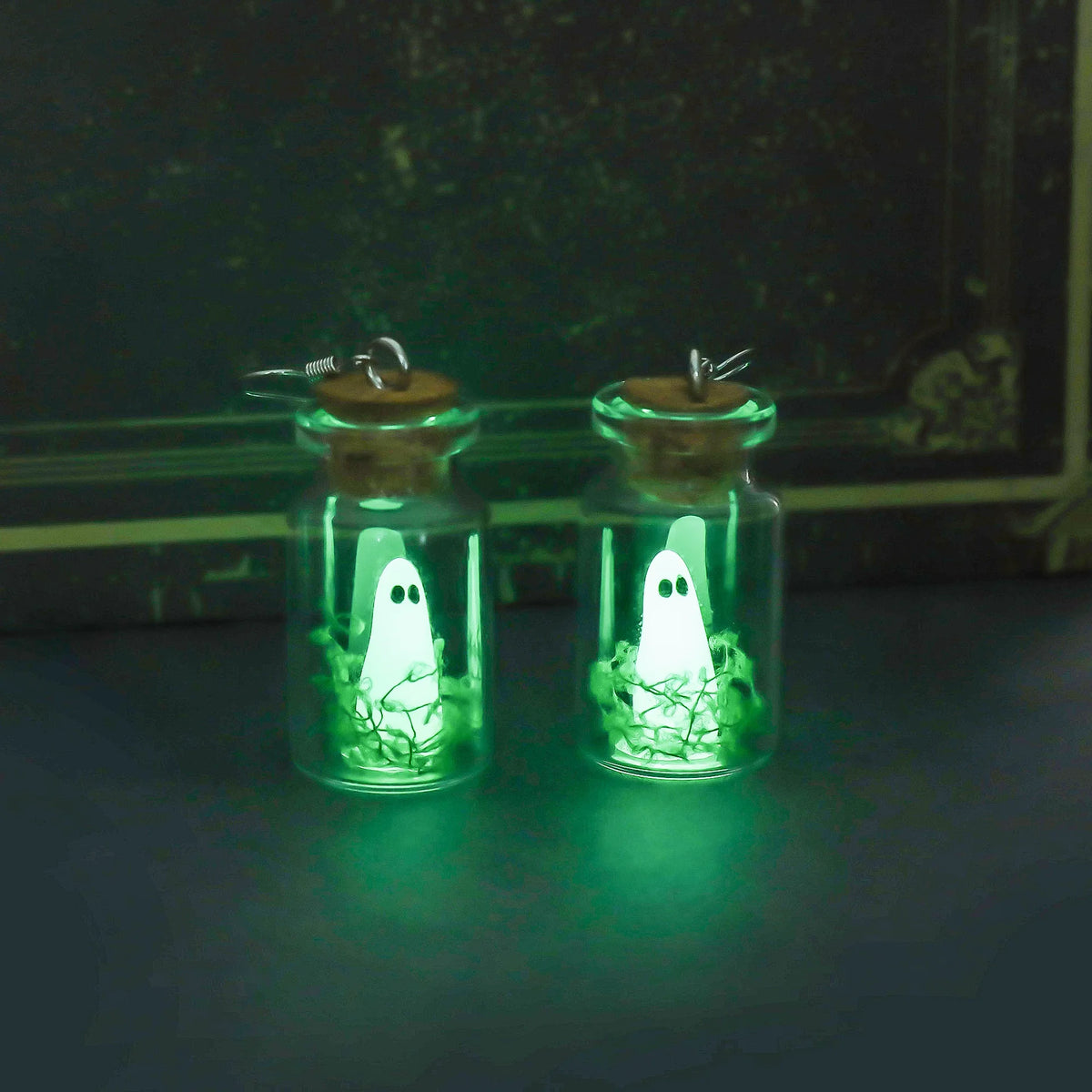 Ghost in a Bottle Earrings – Handmade Glow Drop Earrings