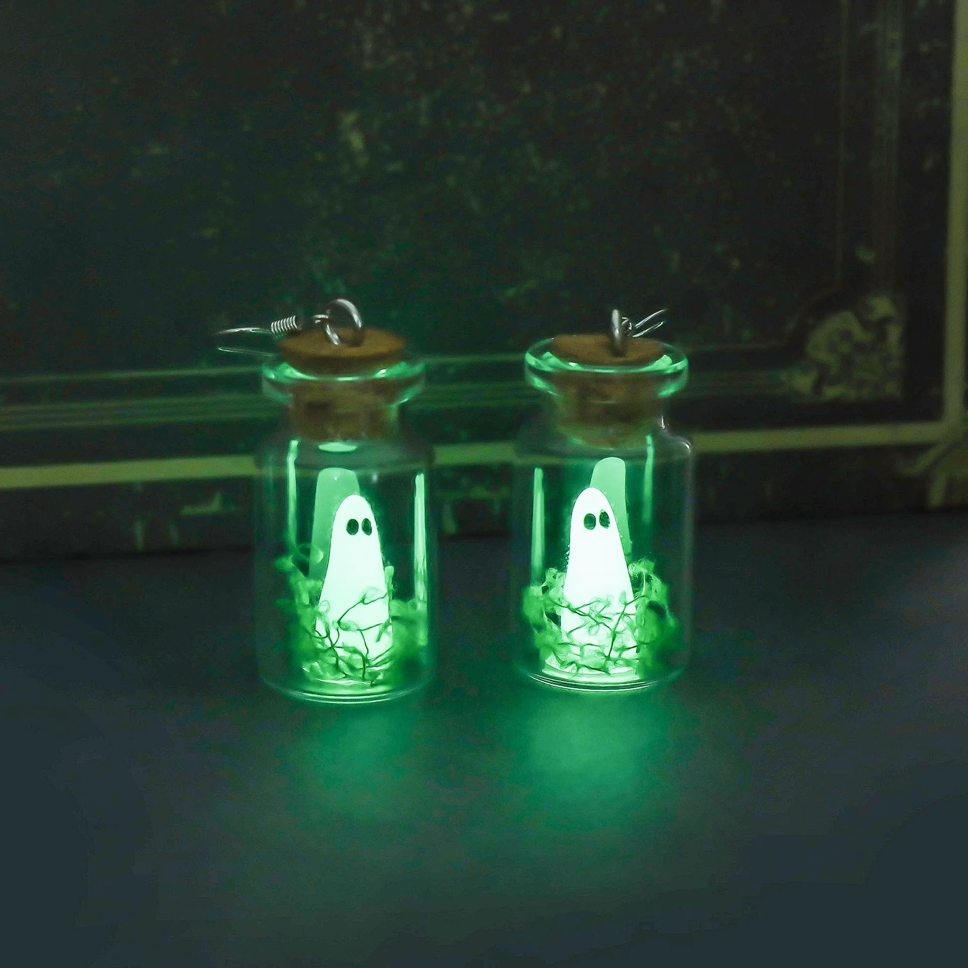 Ghost in a Bottle Earrings – Handmade Glow Drop Earrings
