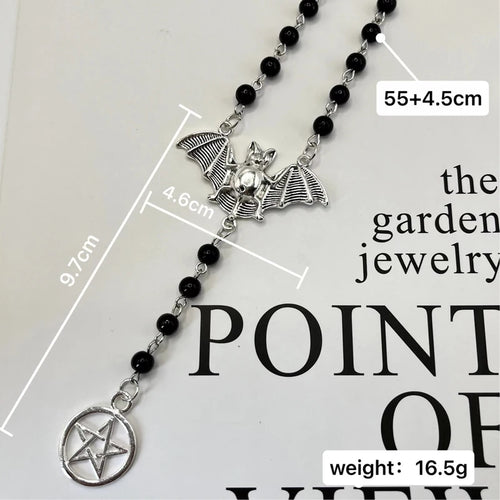 Bat & Pentacle Sweater Chain – Dark Aesthetic Statement Necklace